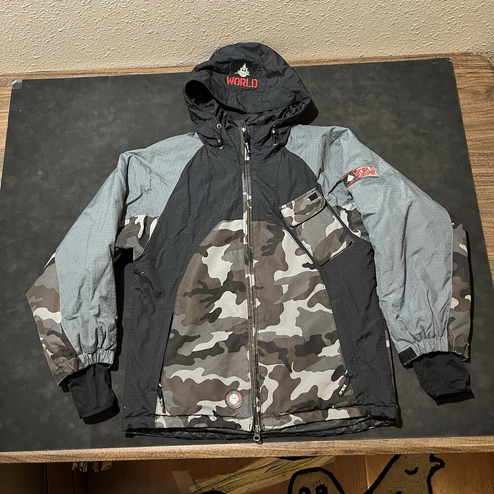World Industries Jacket Vintage Flame Man Camo Army Coat Men’s Snowboarding 90s